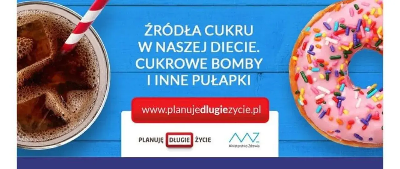 Słodki napój i lukrowany pączek przypominają o tym, ile cukru dziennie spożywamy.