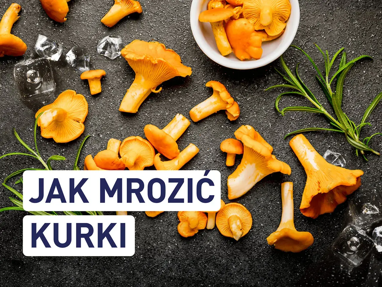 Świeże kurki i lód na ciemnym tle. Tekst: "JAK MROZIĆ KURKI".